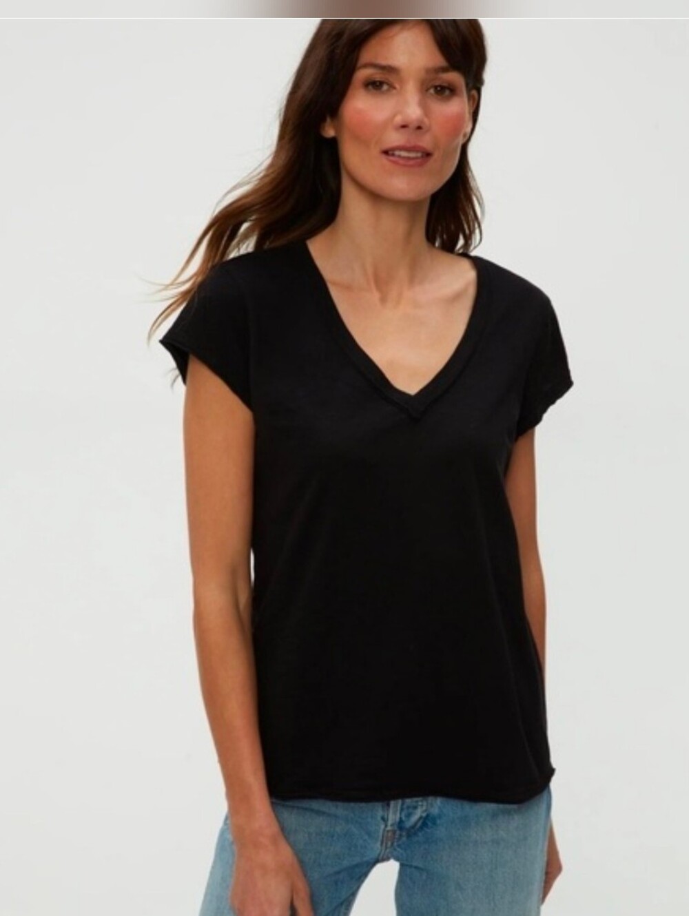 Michael Stars Skyler V-Neck Tee, Black, One Size - NWT